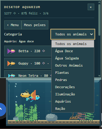 Loja e catálogo do Desktop Aquarium